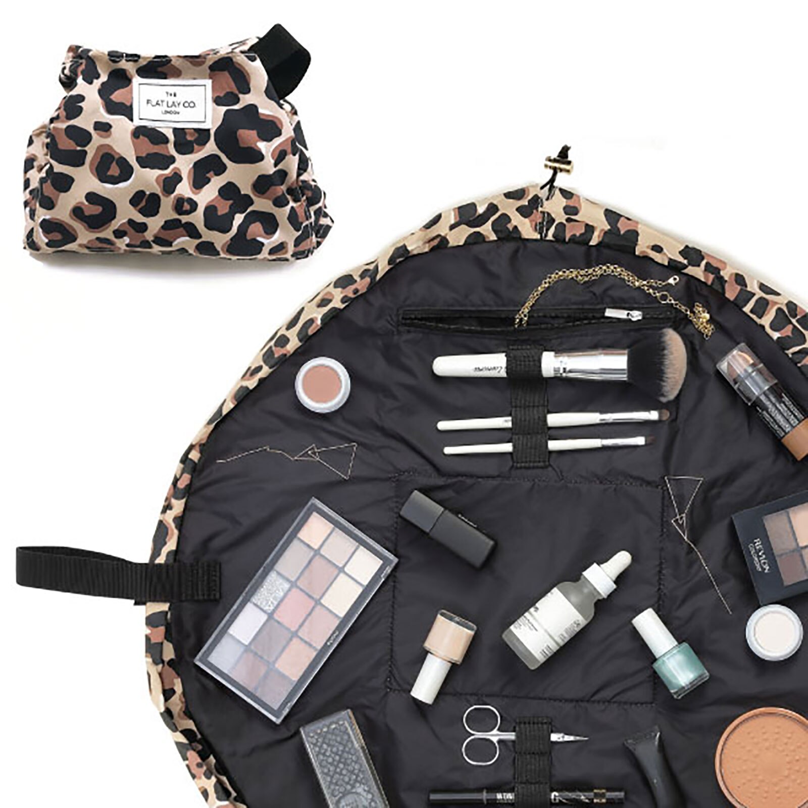 The Flat Lay Co. Open Flat Makeup Bag in Leopard Print FEELUNIQUE